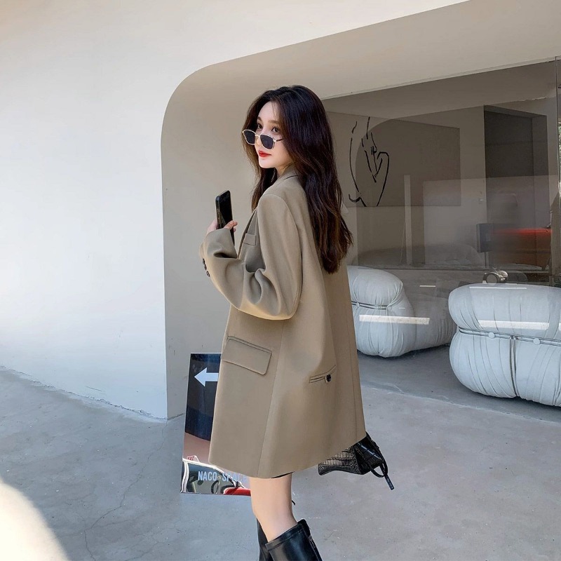 Streetwear Brand Jacket - Blazer preto de manga comprida feminino,