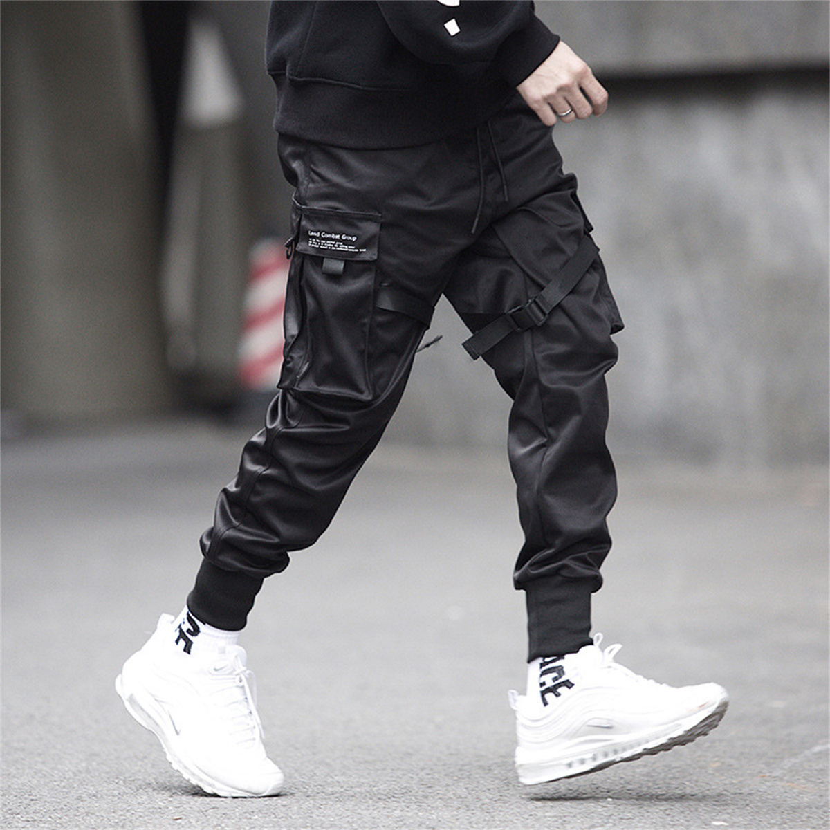 Preto hip hop calças de carga  - Streetwear Brand Jacket avaliação e preço