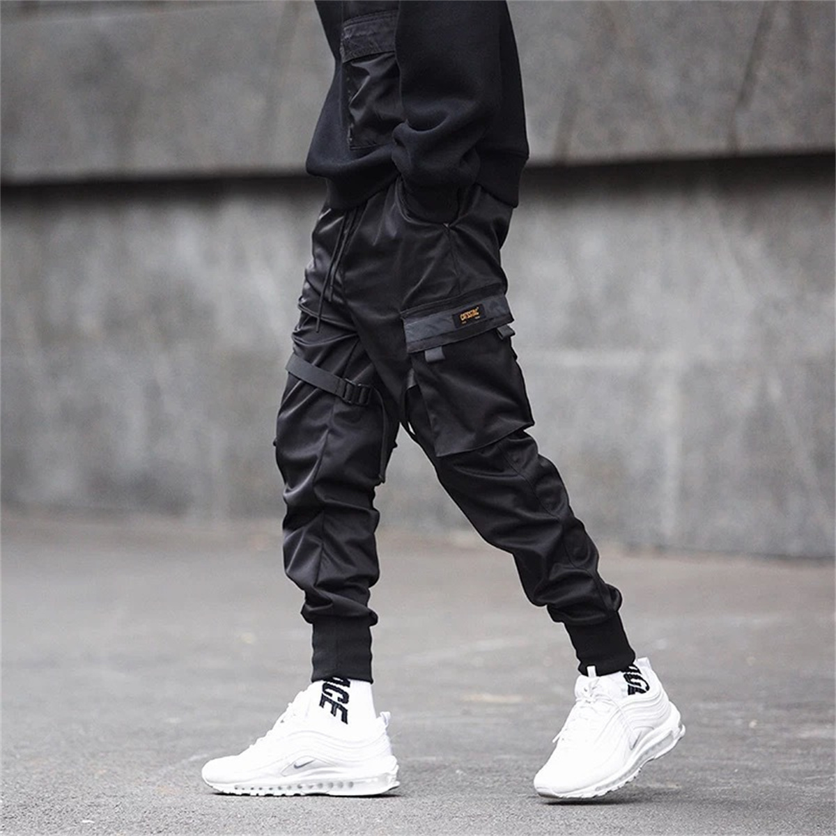 Preto hip hop calças de carga  - Streetwear Brand Jacket avaliação e preço